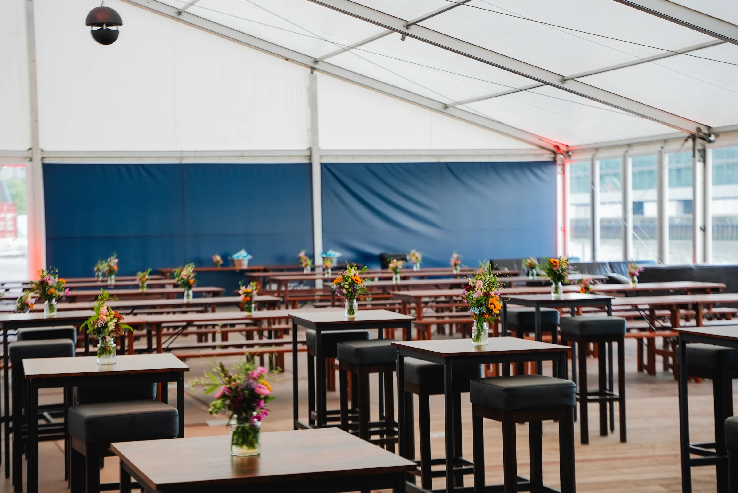 Covered seating for an event at the Fischereihafen